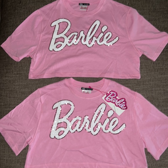 ZARA x BARBIE SEQUINS PINK CROP TOP T-SHIRT🩷 - Picture 1 of 3